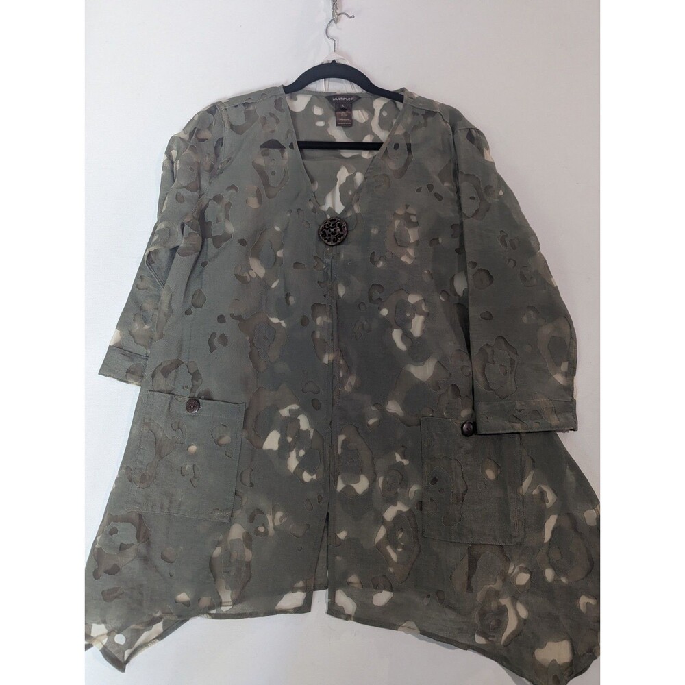 Womens Multiples Clothing Company L Green Lace Blouse With Tank Whimsical Classy